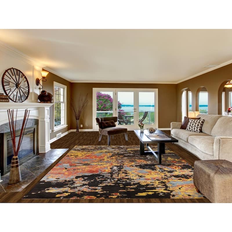 Contemporary Abstract Oriental Area Rug Hand-Knotted Wool Carpet - 8'3" x 11'3"