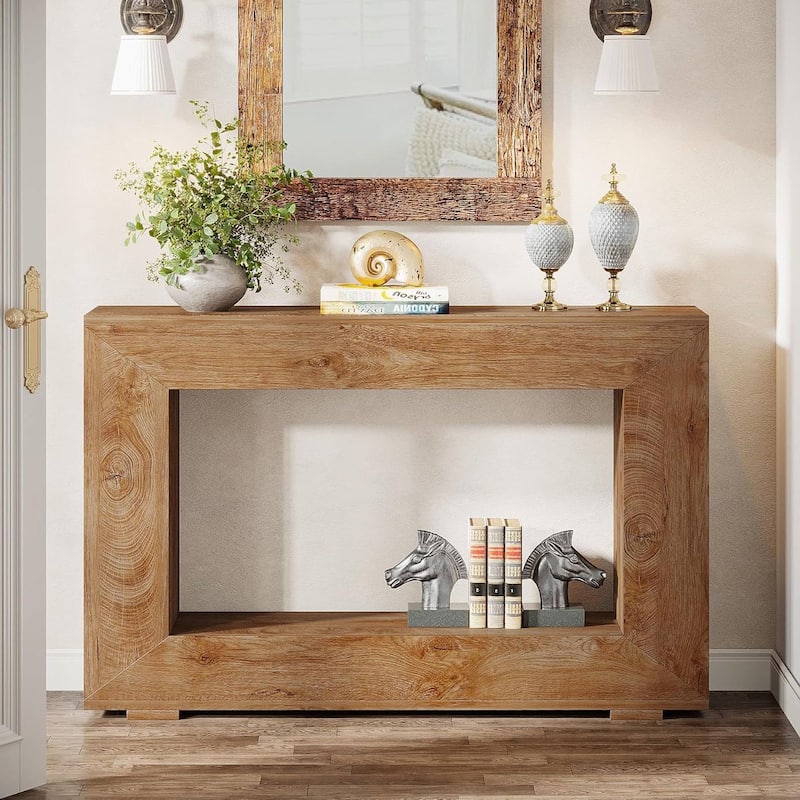 Engineered Wood Finish Console Table with Industrial Shelves - 47.24'' L x 32.87'' H x 11.81'' D