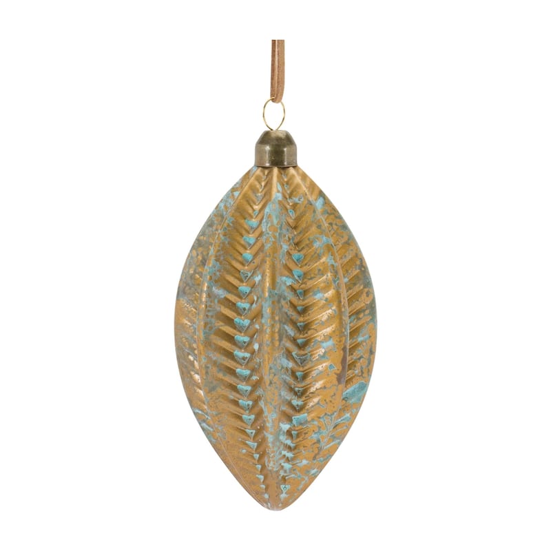 Distressed Ribbed Glass Christmas Ornaments 5.5" 140mm Brown Blue 12Ct