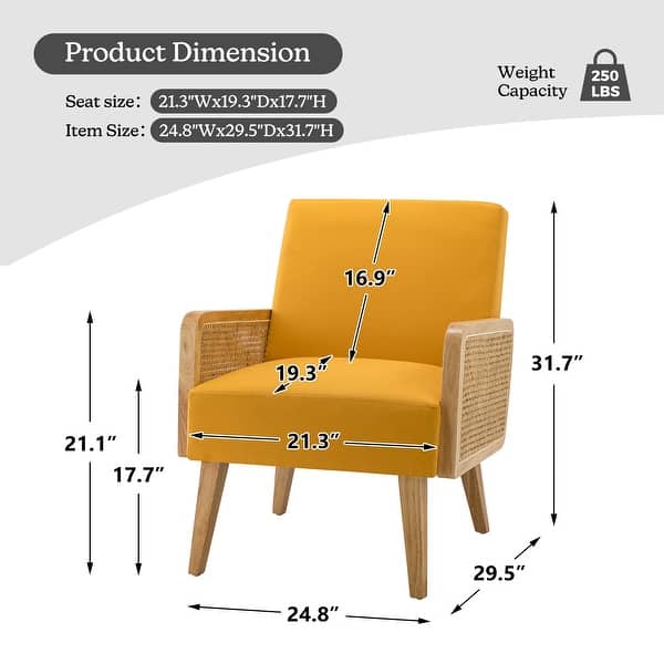 dimension image slide 3 of 16, Carmina Upholstered Accent Chair with Natural Rattan Arms by HULALA HOME