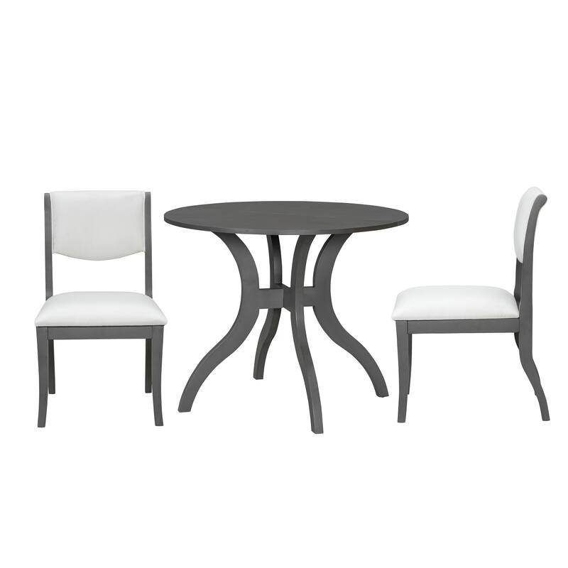 3-Piece Classic Table and Chair Set, Round Dining Table Set with Cushioned Chairs & Curved Legs for Dining Room