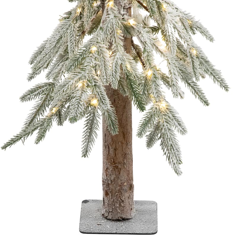 Pre-Lit Flocked Battery Operated Alpine Artificial Christmas Tree - 3' - Clear LED Lights - 3 Foot