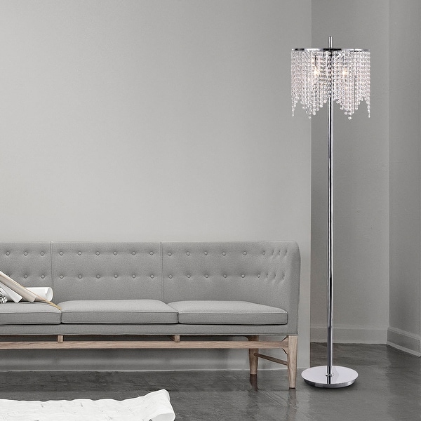 65 in. Chrome 3 Light Floor Lamp with Crystal Bead Round Shade On Sale Bed Bath Beyond 32826905