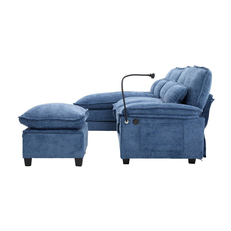 Chenille U-shape Sectional Sofa with Chaise and Storage Ottoman, Modular Couch with USB/Type-C Ports, Side Pockets, Phone Holder