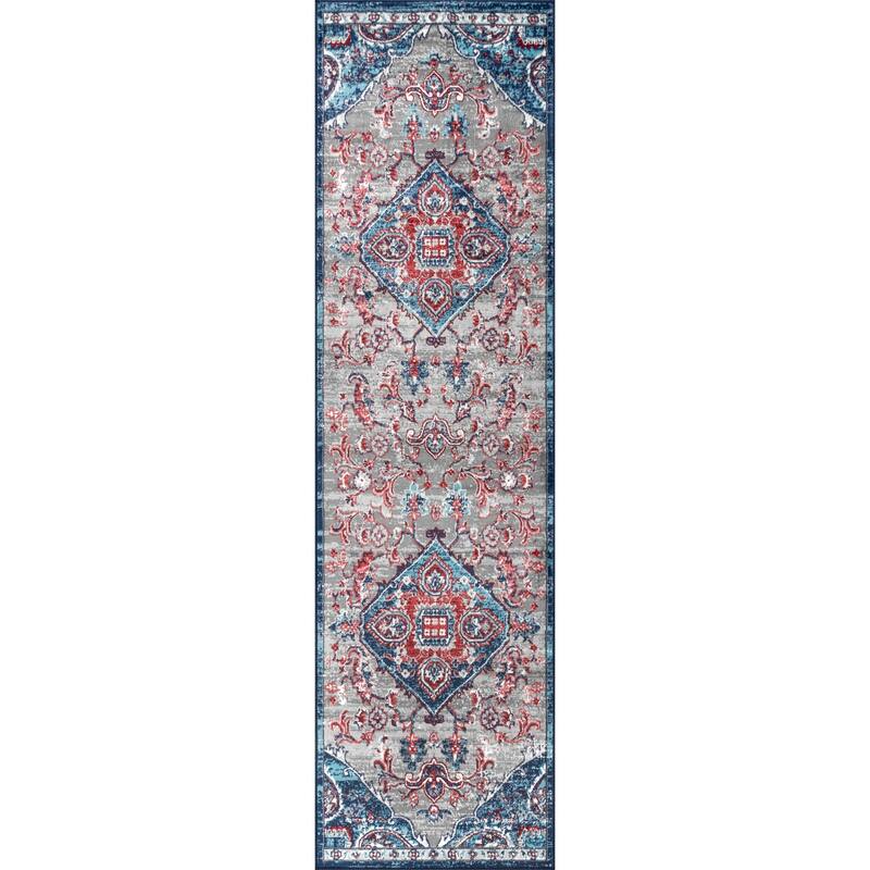 JONATHAN Y Traditional Persian Vintage Medallion Area Rug - 2 X 8 - Red/Navy