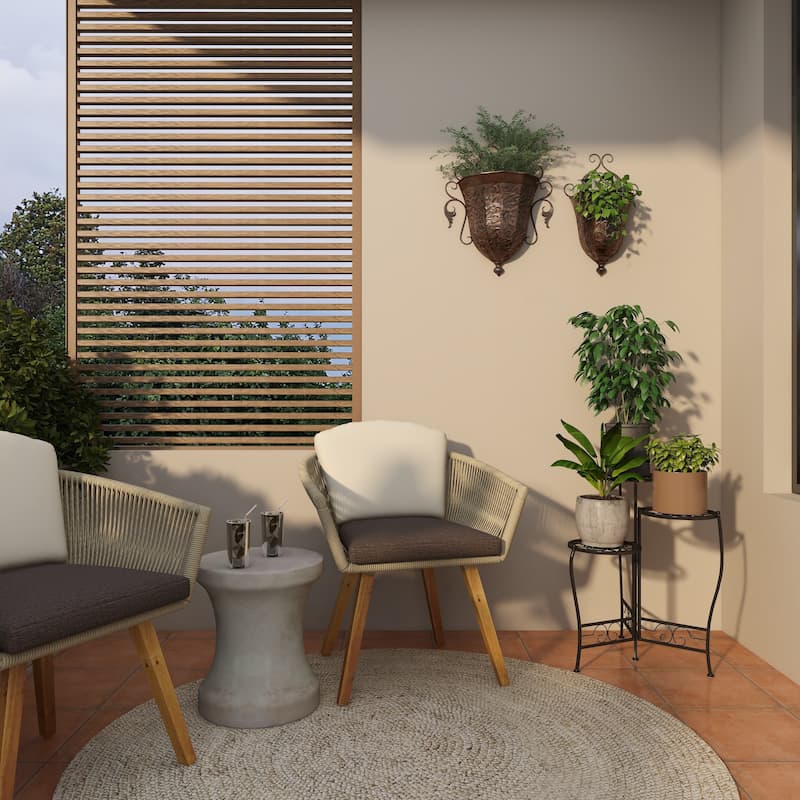 Brown Metal Indoor Outdoor Hanging Vintage Scroll Indoor Outdoor Wall Planter with Vine Accents (Set of 2)