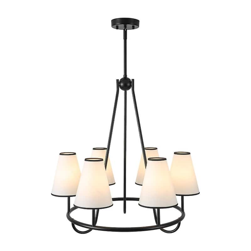 Transitional 6-Light White Fabric Cone Circular Chandelier 25.6 in