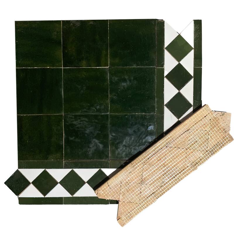 Contemporary Zellige Border, 12" x 3 3/4" x 1/2", Hunter Green/White