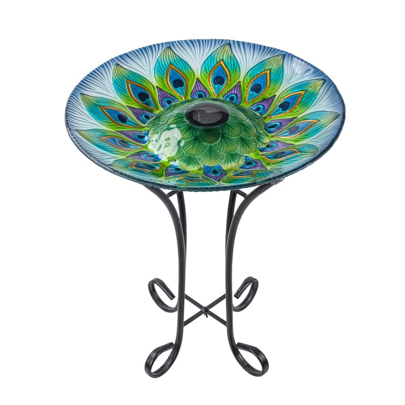 Teamson Home 17.8" Fusion Glass Birdbath with Solar-Powered Light