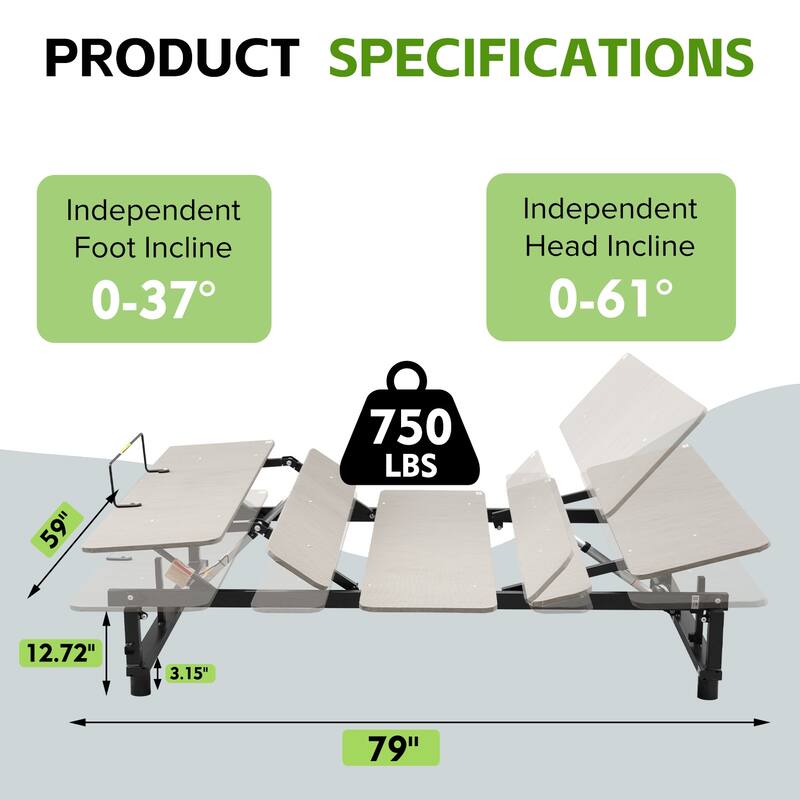 Queen Size Ergonomic Adjustable Bed Base with Wireless Remote Control