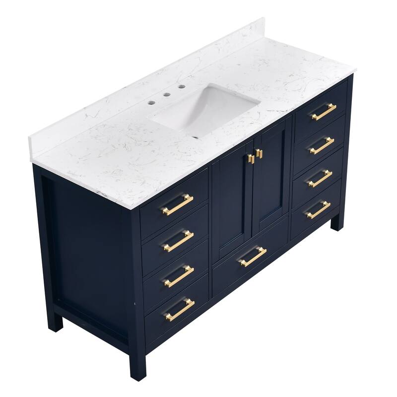StarrySky 60 inch Undermount Single Sink Bathroom Vanity with Engineered Carrara Marble Top