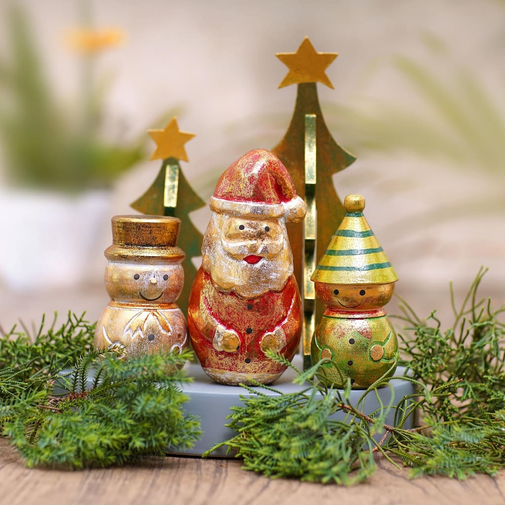 Novica Handmade Santa And Friends Wood Decorative Accents (Set Of 5)
