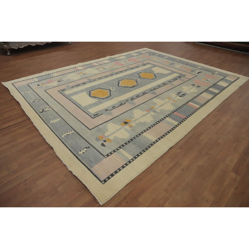 Geometric Gabbeh Vegetable Dye Area Rug Handmade Wool Carpet - 12' 1'' X 8' 11''