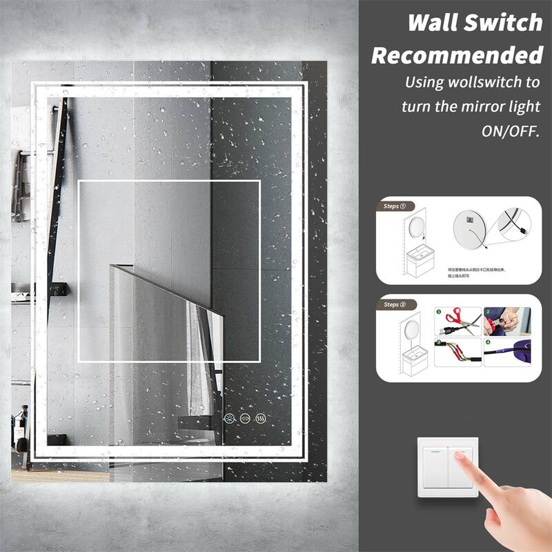 Large Rectangular Anti-Fog Backlit LED Bathroom Vanity Mirror Dimmable - 20" x 28"