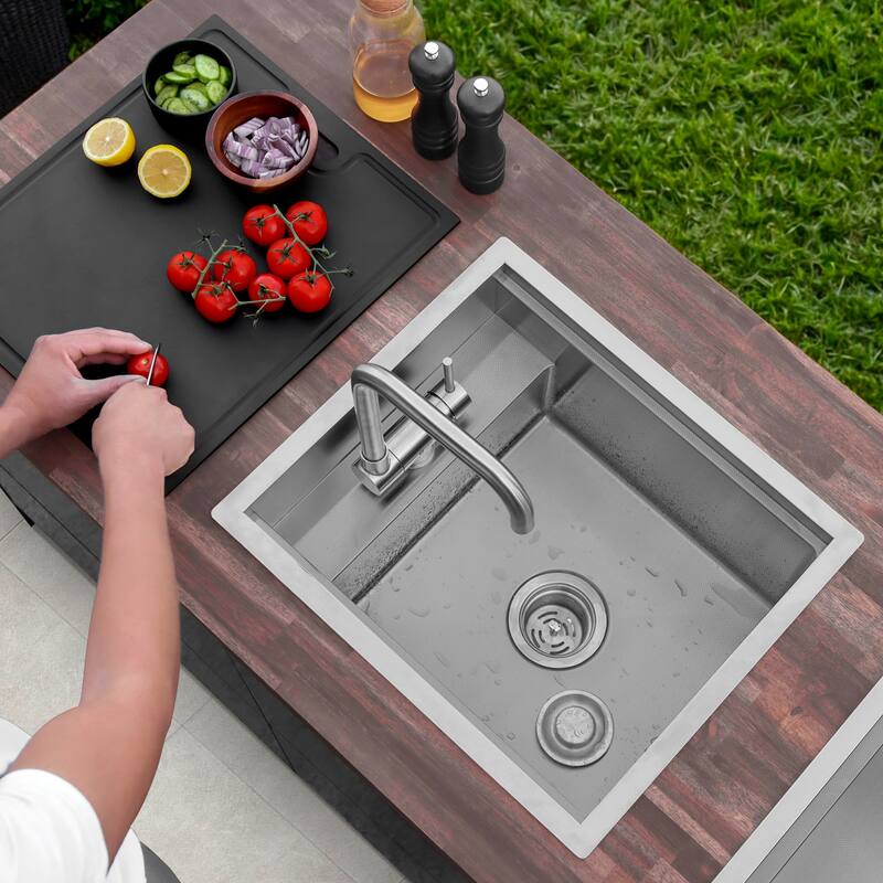 Concealed Dual-Mount 20" Stainless Steel Utility Sink, 1-Hole Prep, Dura-Tek Finish, Handmade