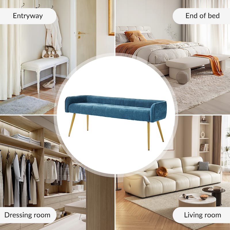Luis Modern Upholstered Low Back Bench with Sturdy Golden Metal Tapered Leg by HULALA HOME