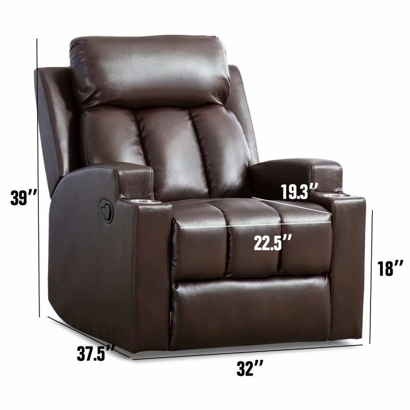 EBELLO-Breathable PU Leather Recliner Chair with 2 Cup Holders