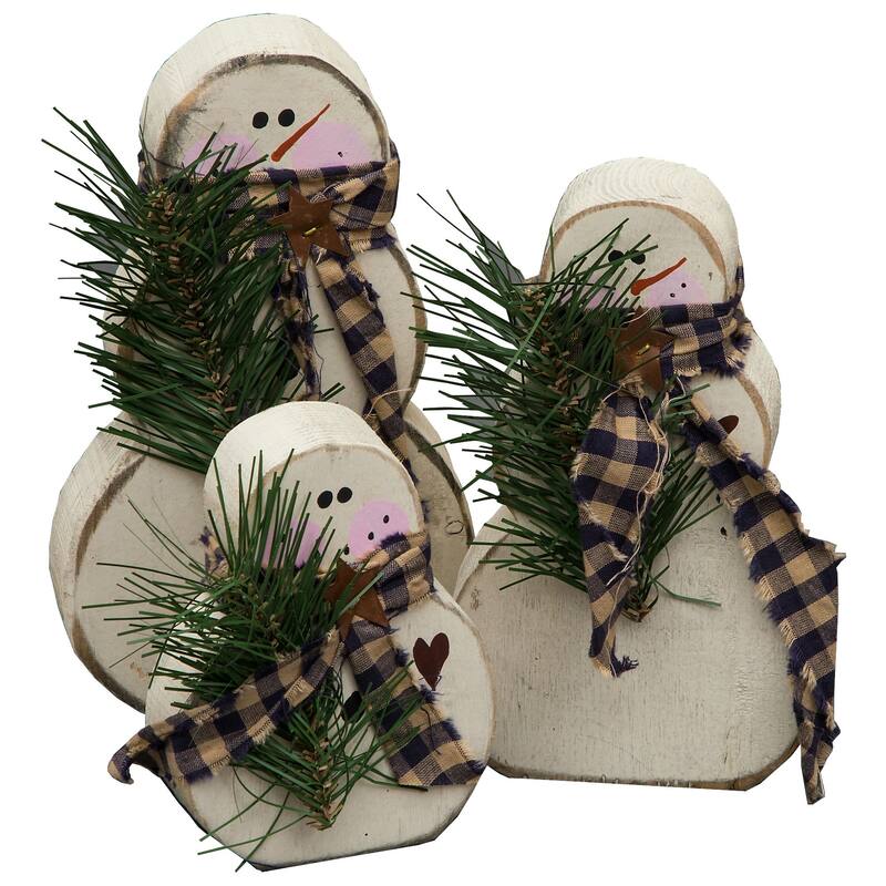 Winter Farmhouse Set of 3 Chunky Snowmen - White