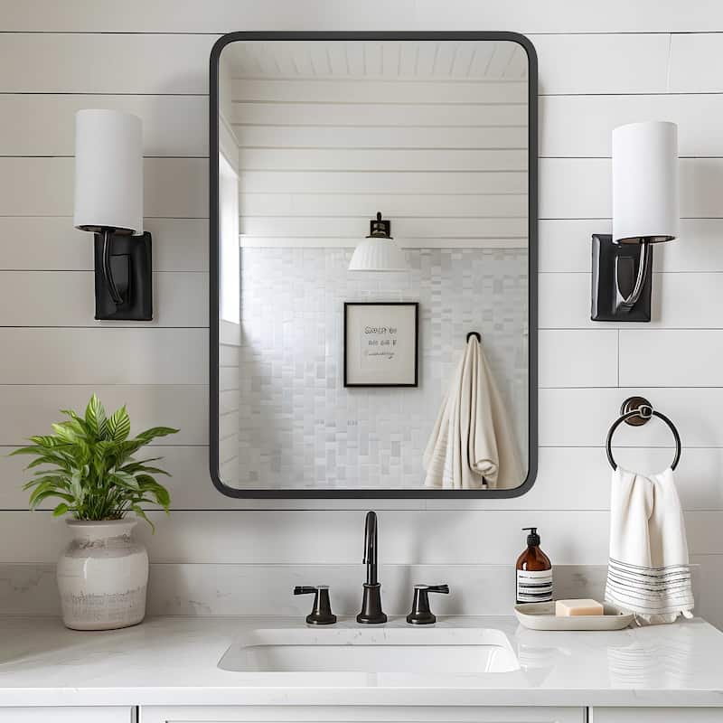 Surface Mount Medicine Cabinet with Mirror - Black - 20in x 28in