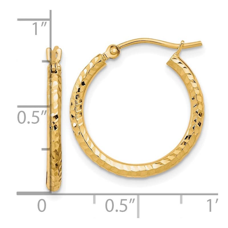 Curata 10k Yellow Gold Full Diamond-cut Cut 2mm Round Tube Hoop Earrings - 20mm 30mm 36mm 40mm