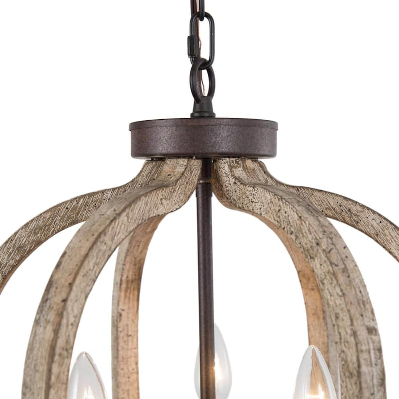 Farmhouse 3-Light Wood Cage Chandelier Lantern Pendant for Kitchen Island Foyer - D15'' x H76''