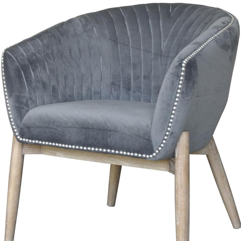 HomeRoots 28" Gray And Brown Velvet Arm Chair - 28 in. x 32 in. x 27 in.