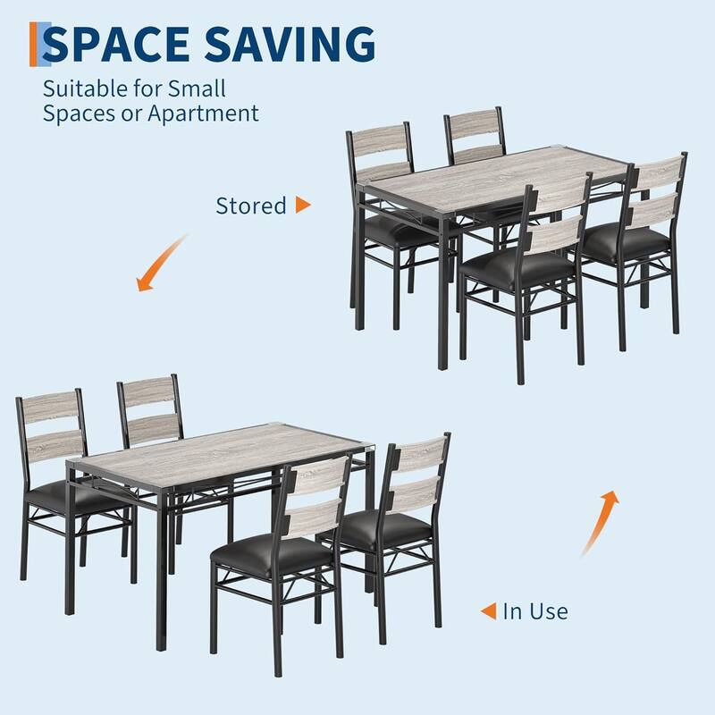 Dining Table Set, Wood Kitchen Table with Upholstered Chairs
