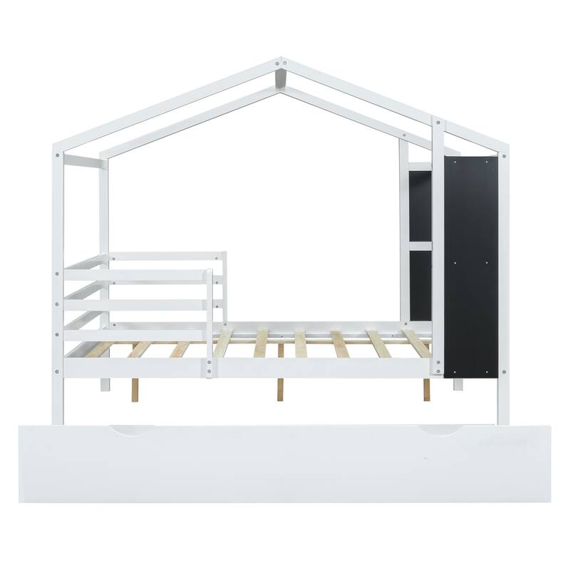 Wood House Bed with Fence and Writing Board