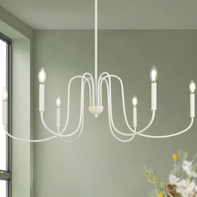 Farmhouse 6-Light White Vintage Chandelier 39.8" W Classic Candle Light - D 39.8" x H 13.5"