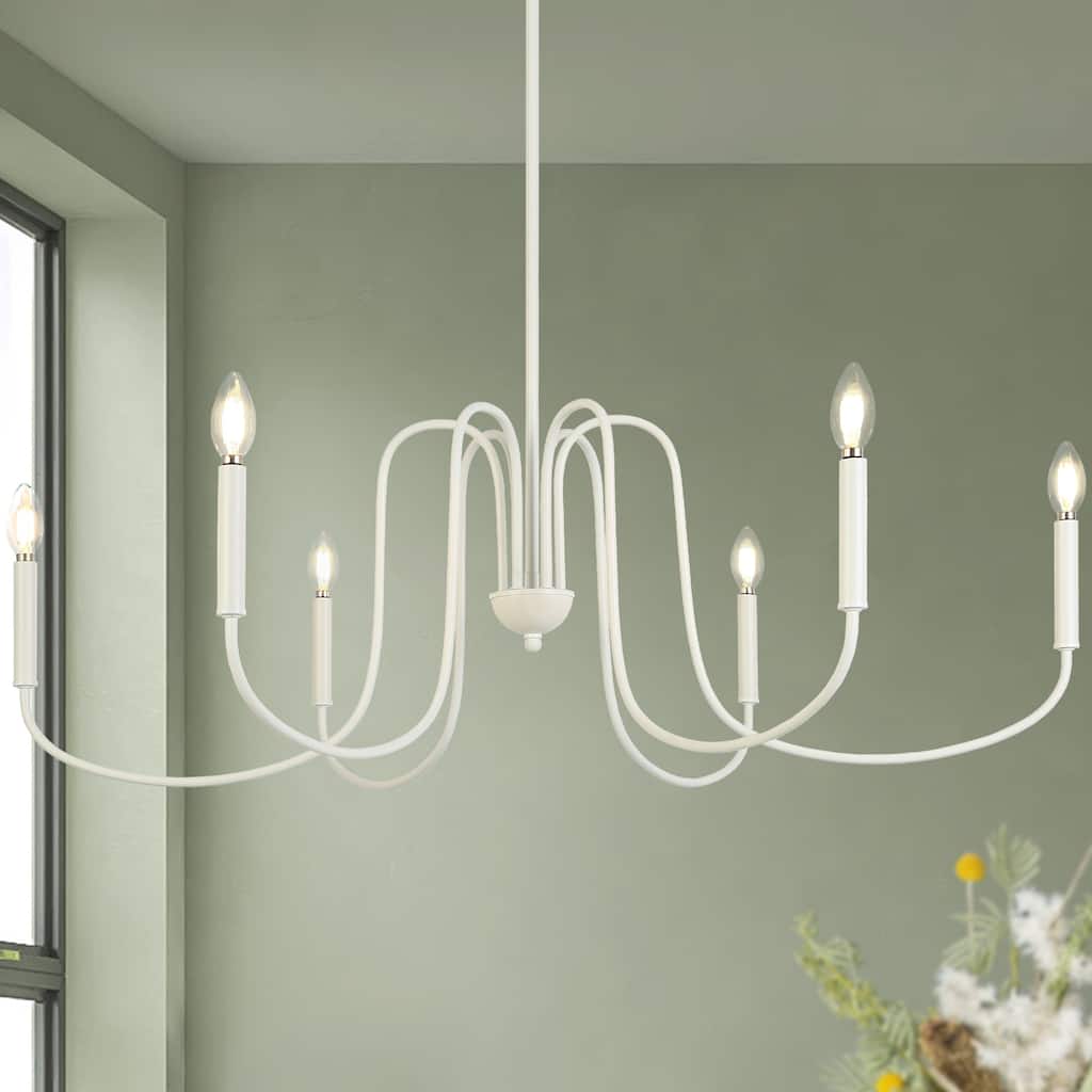 Modern Farmhouse 6-Light White Chandelier 39.8" W Classic Vintage Light - D 39.8" x H 13.5"