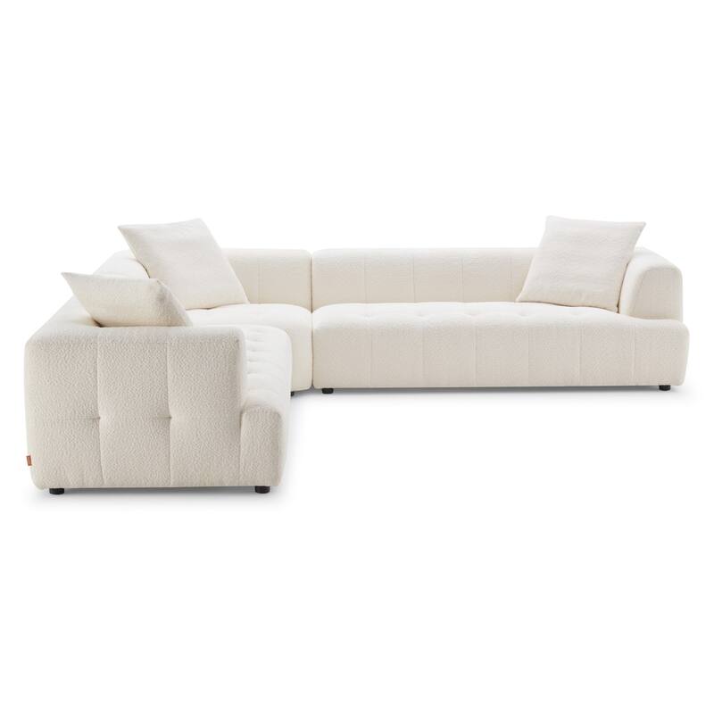 Konset Mid-Century Modern Ivory Boucle Corner Sofa - Ivory