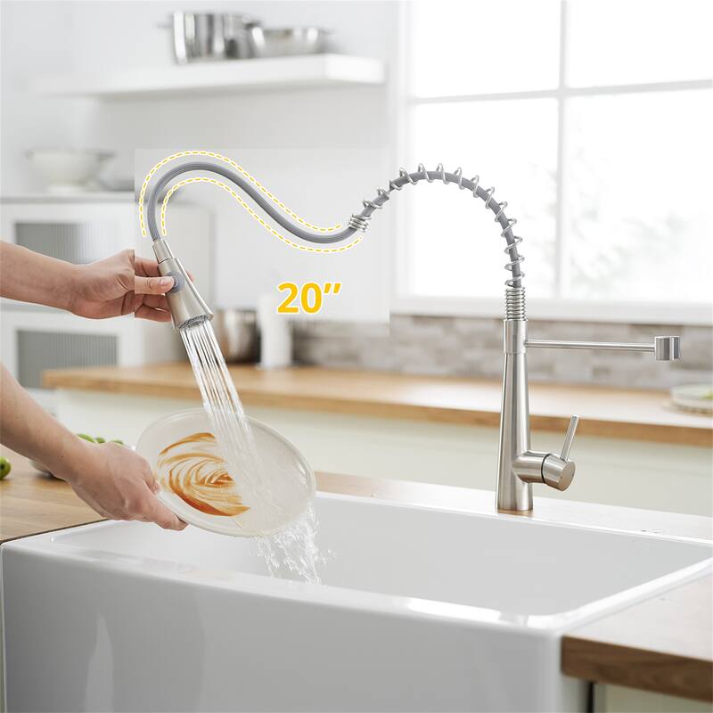 Commercial Kitchen Faucet with Pull-Out Sprayer, Brushed Nickel