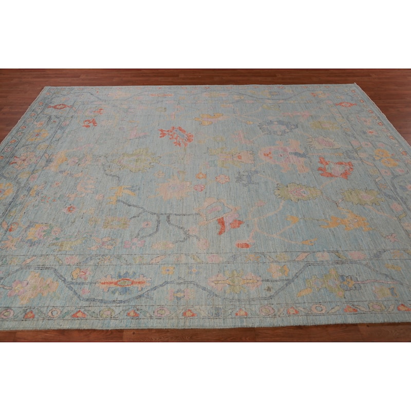 Hand Knotted Oriental 100% Wool Carpet Transitional All-Over Navy Blue & Blues Oushak Area Rug - 9' 11'' X 7' 10''