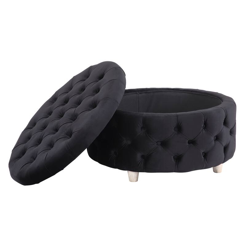 29.5" Wide Velvet Tufted Round Ottoman With Storage