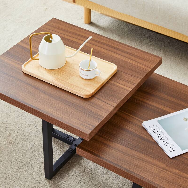 47" Two-Tier Coffee Table with Dark Wood Grain Finish
