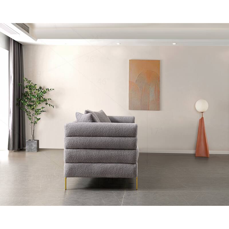 Comfortable Upholstered Sofa with Stylish Golden Legs and Soft Pillows for Living Room