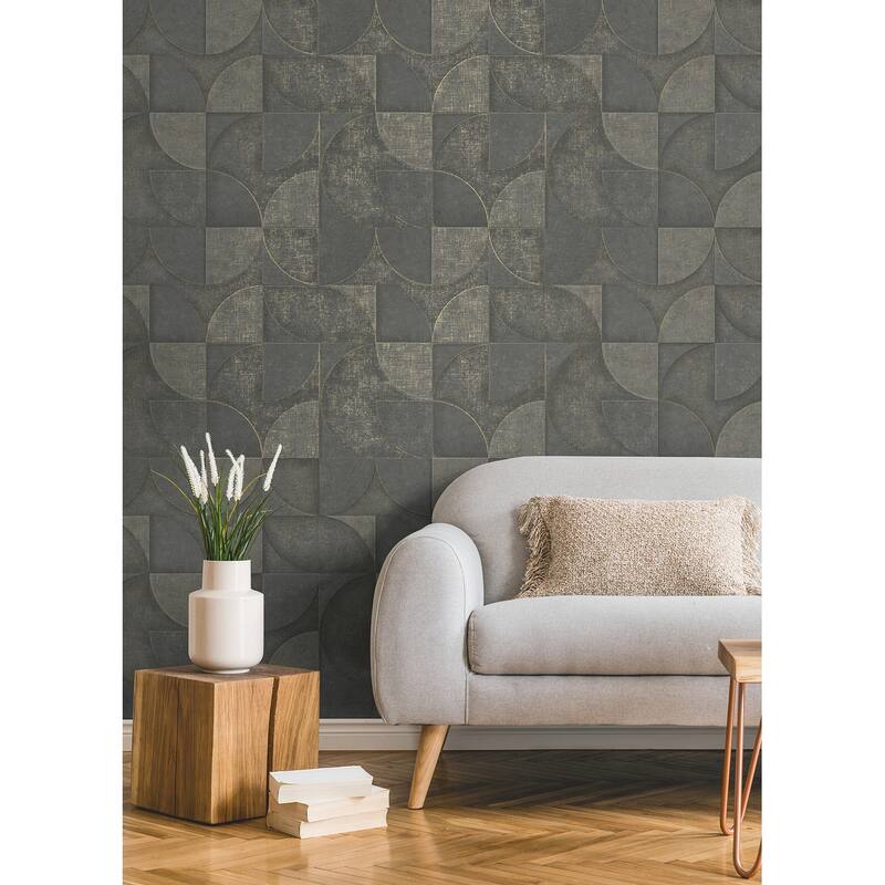 Advantage Addison Charcoal Retro Geo Wallpaper