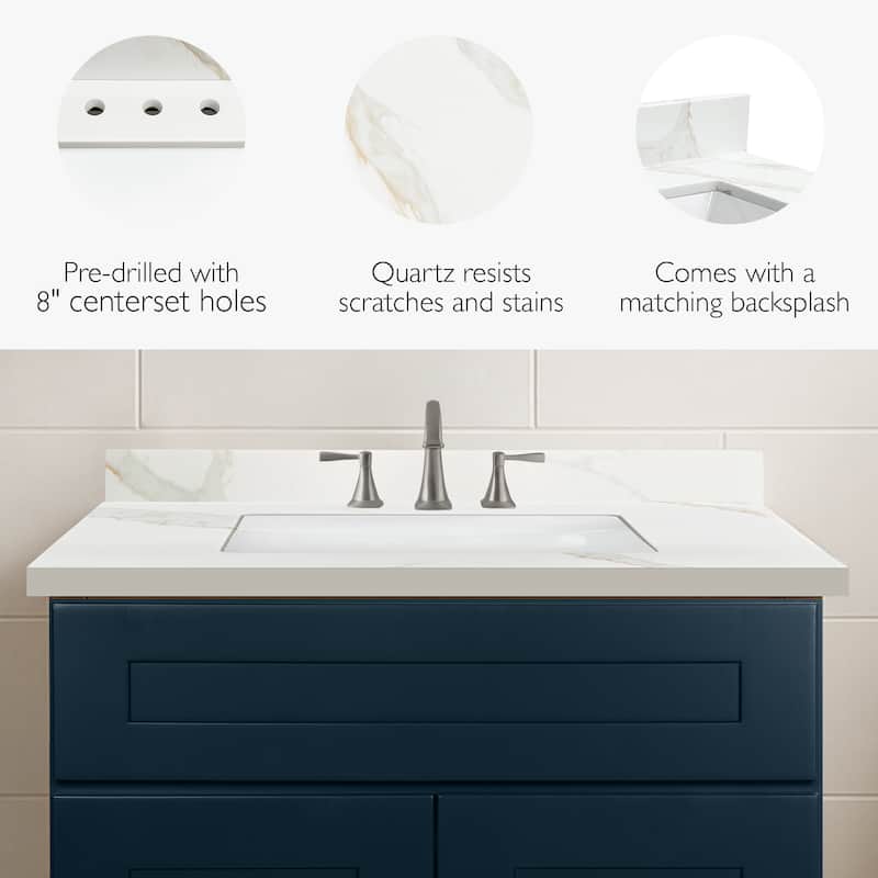 Calesco Calacatta Quartz Bathroom Vanity Top with Sink and Backsplash