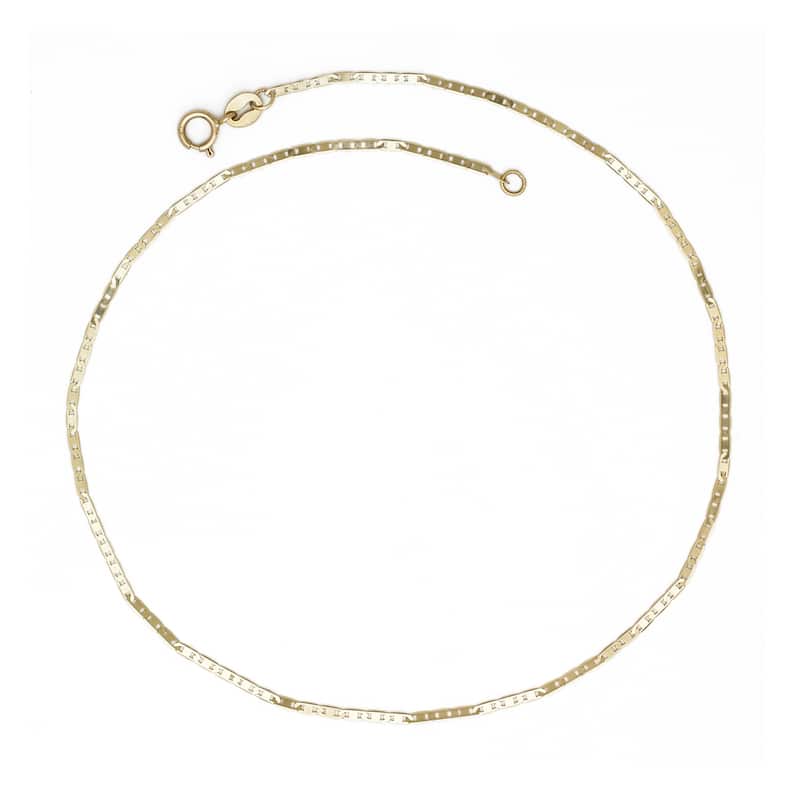 Curata Solid 10K Yellow Gold Thin Flat 1.3mm Mariner Link Anklet