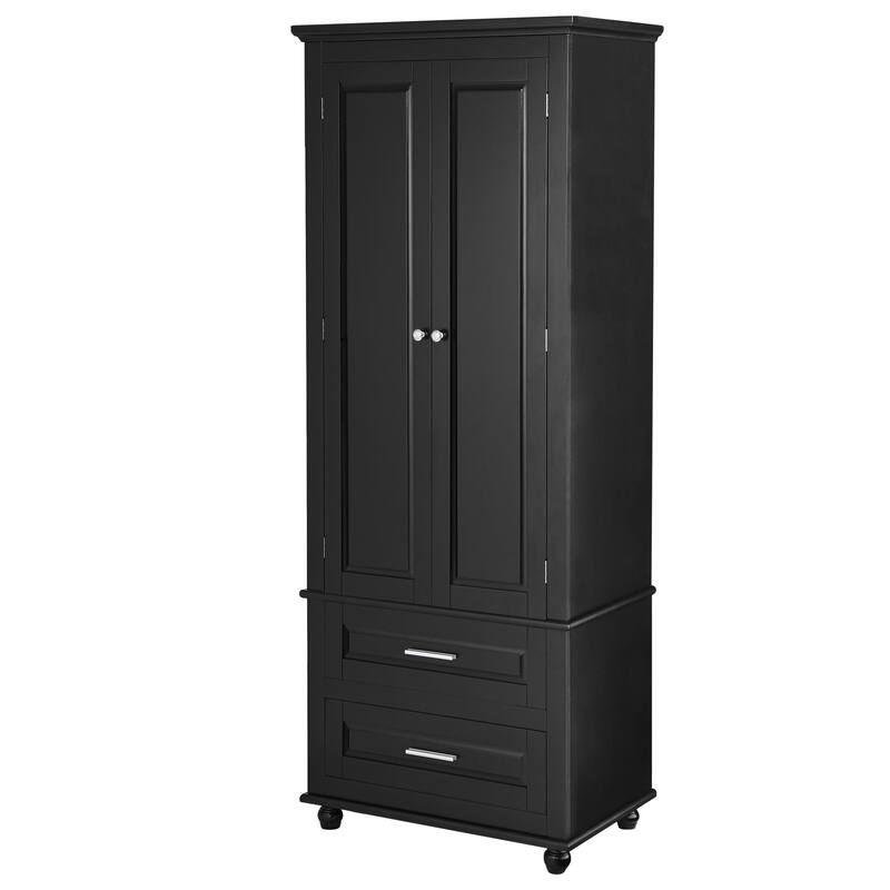 Floor Standing Bathroom Cabinet 62.50" H Wooden Bathroom Cabinet with 2 Drawers 2 Door Vertical Bathroom Organizer Cabinet