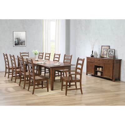 Extendable Dining Table Set for 12 - Rectangular Table with Sideboard - Amish Brown Finish