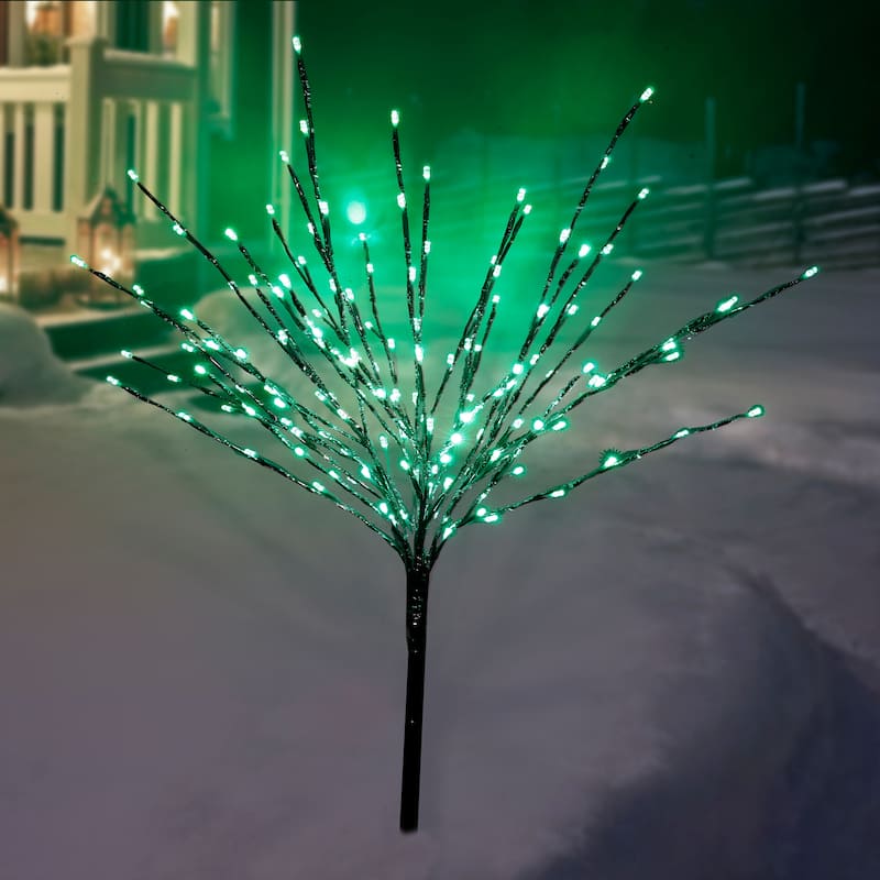 Alpine Corporation 39"H Indoor/Outdoor Metallic Foil Tree Stake Holiday Decoration with Green LED Lights
