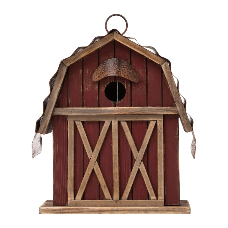 Glitzhome 10.25"H Wood Red Barn Garden Birdhouse