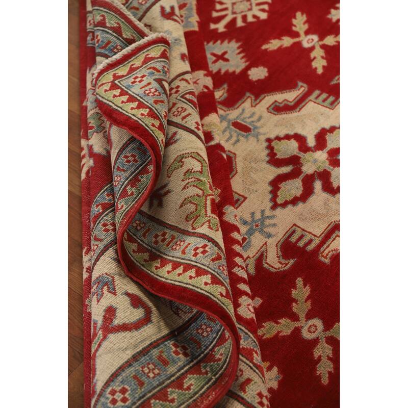 Hand Knotted Oriental 100% Wool Carpet Traditional Geometric Red Kazak Area Rug - 9' 3'' X 8' 5''