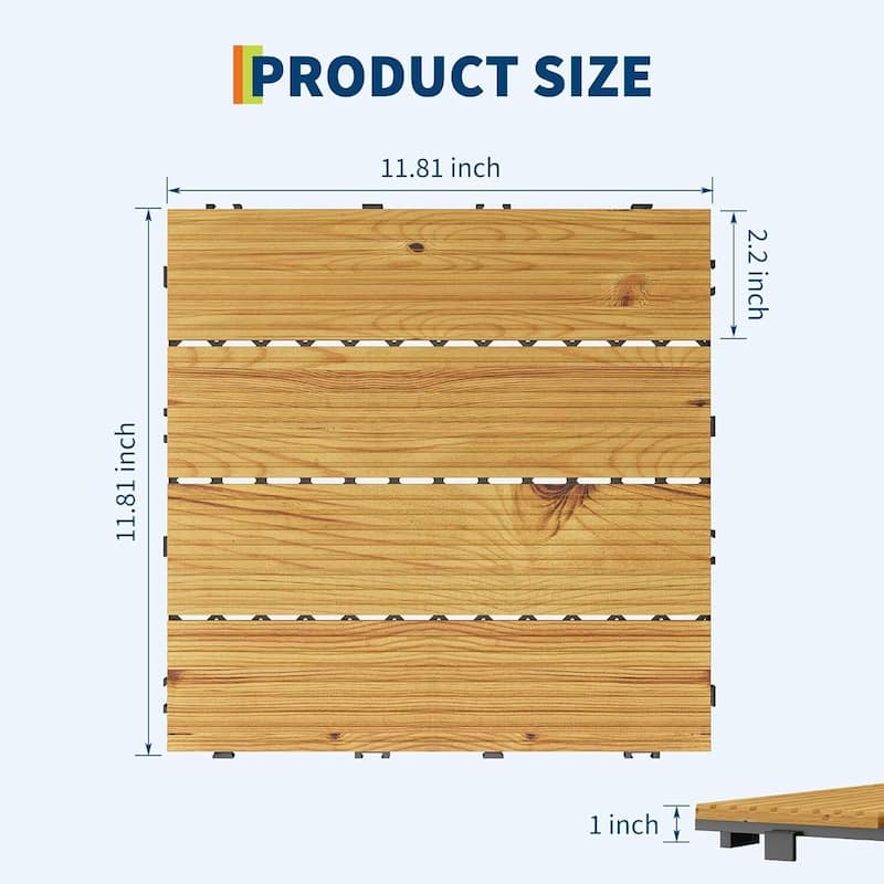 22 Pack 12"X12" Wood Patio Flooring Deck Tiles for Indoor & Outdoor Use - 22-Pack