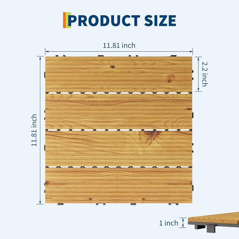 Acacia Wood Deck Tiles, 12"X12", Interlocking