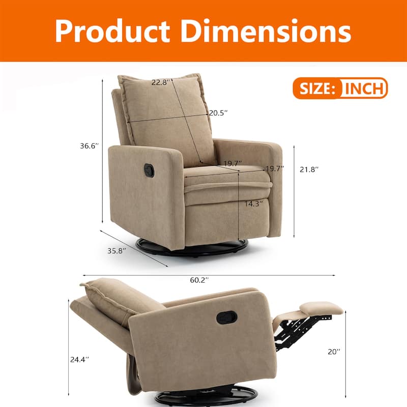 Cozy Short Plush Fabric 270° Swivel Rocker Chair Manual Recliner Chair