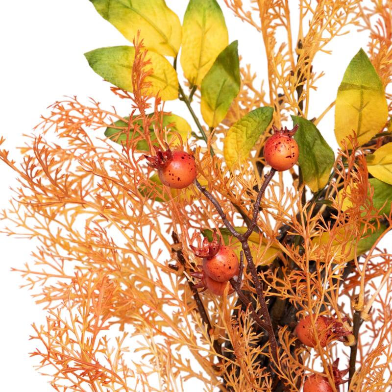 Yellow Orange Berry Leaves Fall Harvest Artificial Wreath 24-Inch