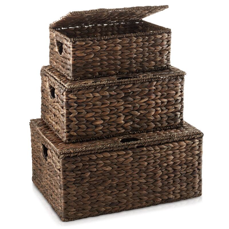 Water Hyacinth Rectangular Storage Baskets with Lids Nesting Basket