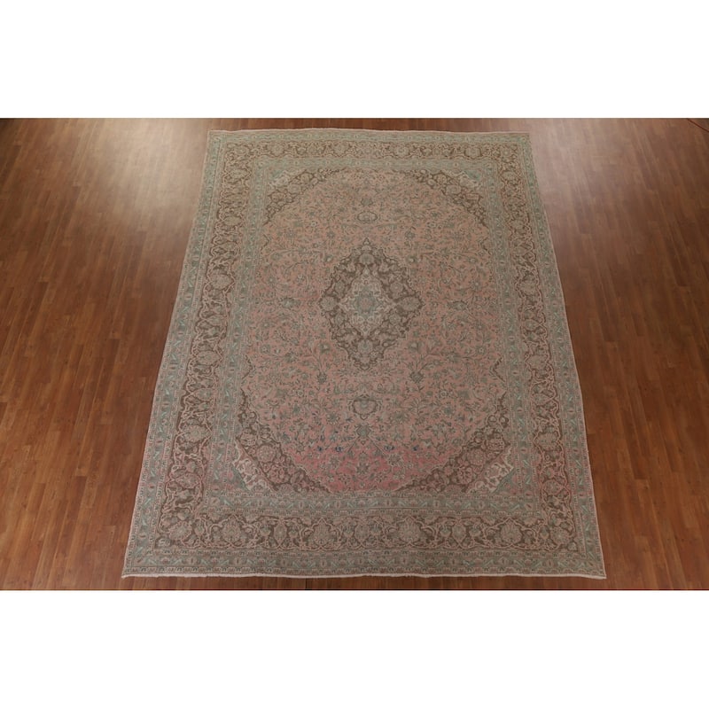 Hand Knotted Oriental 100% Wool Carpet Traditional Floral Pink Mashad Area Rug - 12' 3'' X 9' 4''